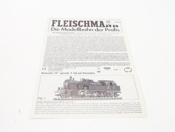 E1641 Fleischmann H0 Betriebsanleitung für Dampflok BR 78 T 18 mit Varianten