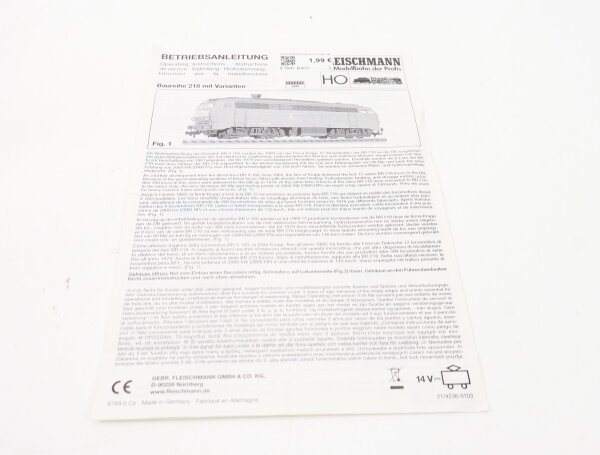 E1641 Fleischmann H0 Betriebsanleitung für Diesellok BR 218 mit Varianten