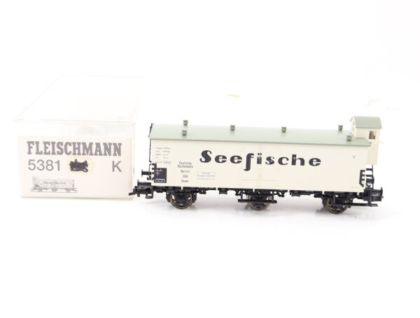 Fleischmann H0 5381 K Güterwagen Kühlwagen mit Brhs. "Seefische" 398 DR /NEM OVP