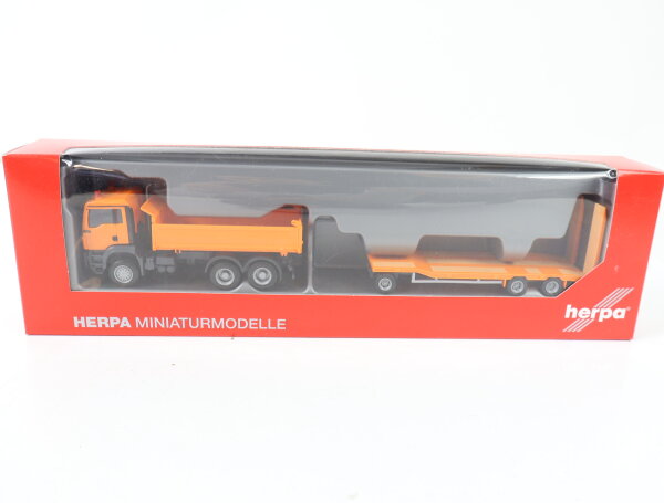 Herpa H0 Modellauto LKW MAN TGS M Baukipper 3-achs mit Goldhofer TU 3 1:87