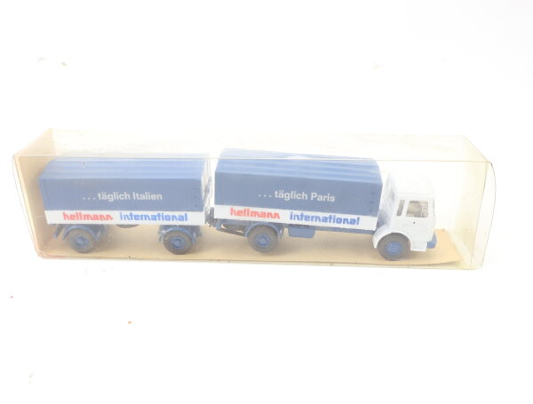 Wiking H0 424 Modellauto Lkw Pritschen Hängerzug "Hellmann International" 1:87