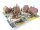 Spur H0 Diorama Landschaft Gebäude Stadtteil Markt PKWs Figuren Bahnübergang