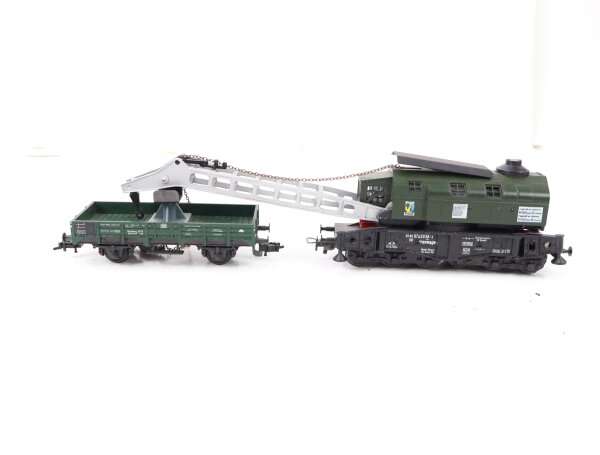 Liliput H0 210 00 Güterwagen Kranwagen grün 0038-3 DB + Flm. Kranschutzwagen DB