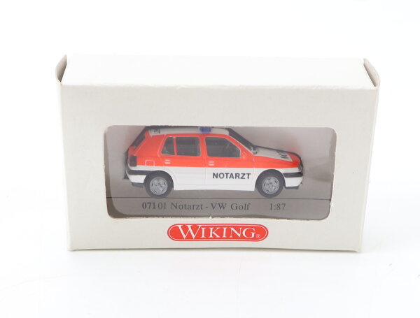 Wiking H0 07101 Modellauto PKW VW Golf Notarztwagen orange/weiß 1:87 OVP