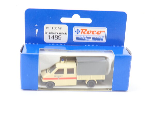 Roco H0 1487 Modellauto VW T4 Bus DoKa Pritsche/Plane Katastrophenschutz 1:87
