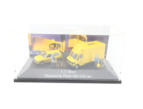 Herpa H0 Modellauto-Set 1.1.1995 Deutsche Post Ag tritt an / 1:87 mit Figuren