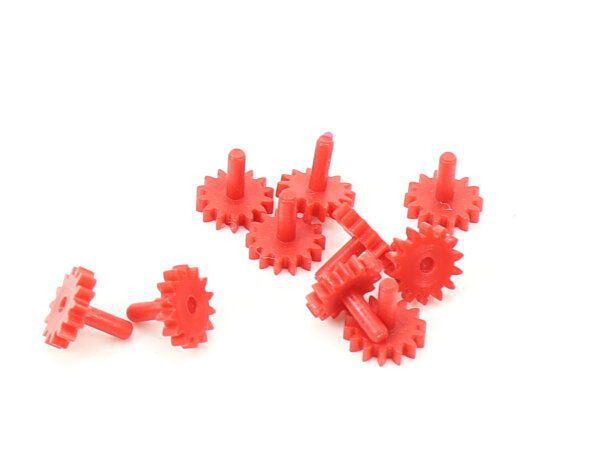 E1641 Fleischmann H0 N Ersatzteil 10x Zahnrad mit Pin Z=14 ca. D=6,3 mm rot