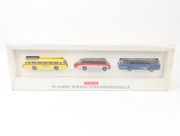 Wiking H0 Modellauto-Set Busse 3-tlg. "Wiking - 50 Jahre Wiking-Verkehrsmodelle"
