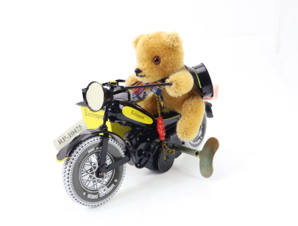 Tucher & Walter Blechspielzeug Beiwagenmotorrad + original HermannTeddy / Aufzug