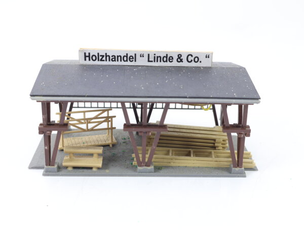 Auhagen H0 Gebäude Holzlager Holzhandel Linde / Licht