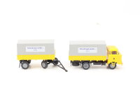 s.e.s. ? H0 Modellauto LKW IFA W 50L Pritschen-Lastzug "DBP Schreib mal wieder"