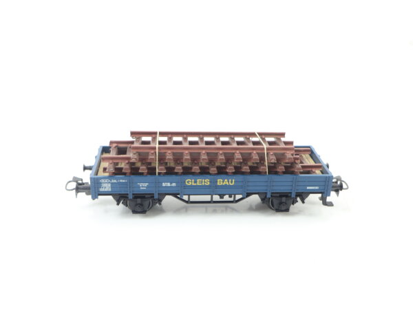 Märklin H0 aus Set 44243 Güterwagen Niederbordwagen blau "Gleisbau" mit Ladung