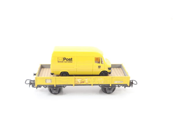 Märklin H0  offener Güterwagen Niederbordwagen gelb mit Posttransporter DB