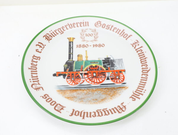 Porzellan Eisenbahn Wandteller Adler Nürnberg 1880-1980 Bürgerverein  Gostenhof