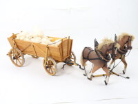 Geschnitztes Pferdegespann Fuhrwerk / Holz Handwerk handgeschnitzt / 65 cm