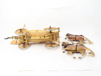 Geschnitztes Pferdegespann Fuhrwerk / Holz Handwerk handgeschnitzt / 65 cm