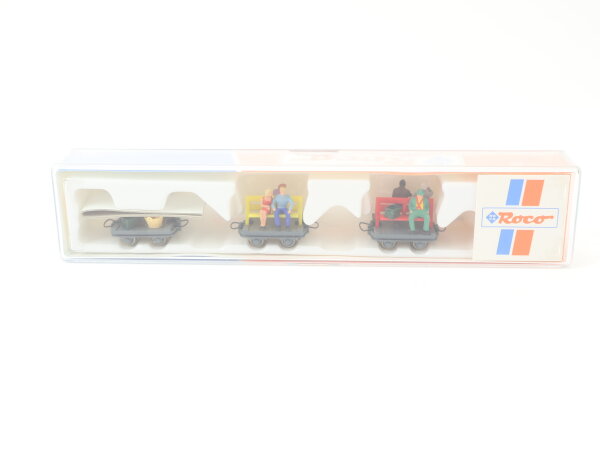 Roco N 34512 Güterwagen-Set 3.tlg. Feldbahnloren "Betriebsausflug" OVP