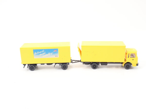 Wiking H0 Modellauto LKW MAN Post-Koffer-Lastzug "Schreib mal wieder"