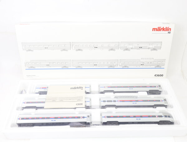 Märklin H0 43600 Personenwagenset 6-tlg. Streamliner-Set "Amtrak" / Licht OVP