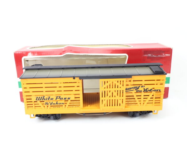 LGB Spur G 4168 Güterwagen Stockcar Viehwagen "White Pass & Yukon" m. Bullen OVP