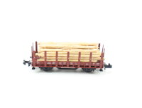 Minitrix Spur N 51 3587 00 Güterwagen Rungenwagen mit Holz-Ladung DB 527-6 / OVP