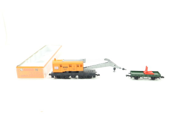 Arnold N 4650 Güterwagen-Set 2-tlg. Kranwagen MAN Bw371 mit Schutzwagen DB