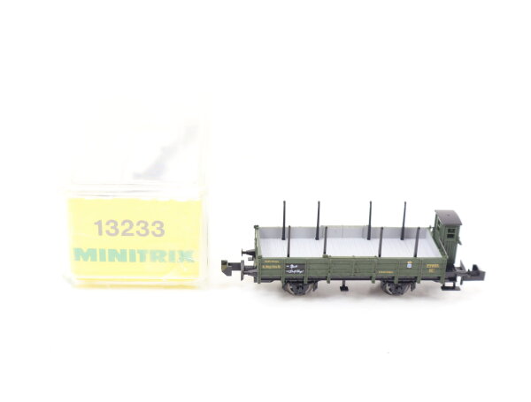Minitrix Spur N 13233 Güterwagen Niederboard /Rungenwagen mit Brhs 22 995 /OVP
