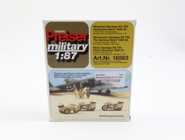 Preiser H0 16563 Modellauto Motorrad Zündapp KS 750. DR 1939-45 / OVP