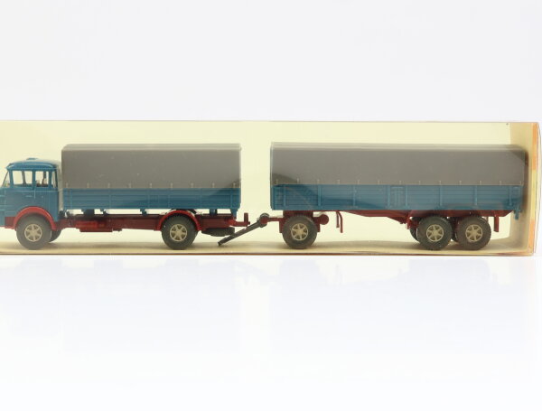 Wiking H0 486 Modellauto LKW Pritschen-Lastzug Krupp 806 azurblau 1:87