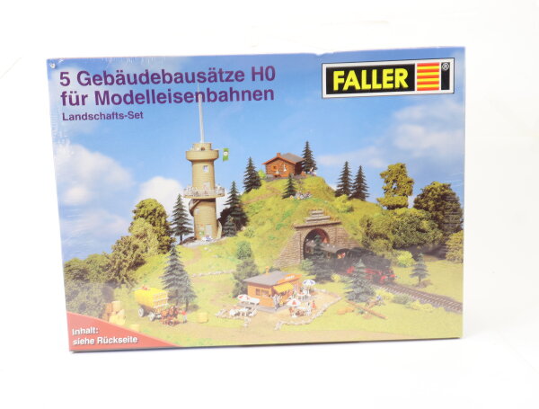 Faller H0 Gebäude Bausatz Landschaftsset 5-tlg. Kiosk Berghütte Aussichtsturm