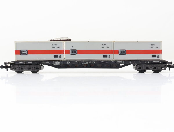Minitrix N 3511 Güterwagen Flachwagen mit 3 Containern "DB" 434 0 158-3 DB
