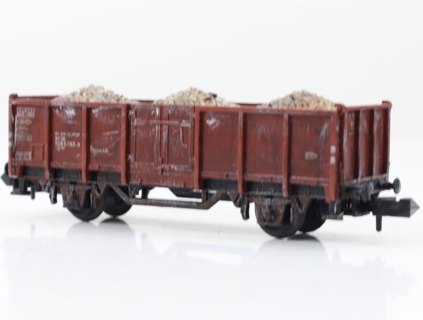 Minitrix N 3529 Güterwagen Hochbordwagen mit Erzladung 508 5 383-9 DB /patiniert