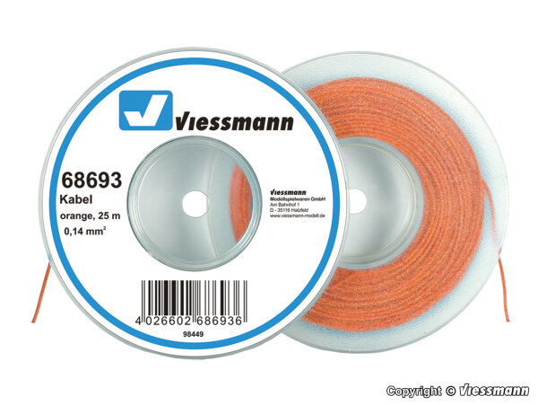 Viessmann 68693 Kabel Litze auf Abrollspule 0,14 mm², orange, 25 m