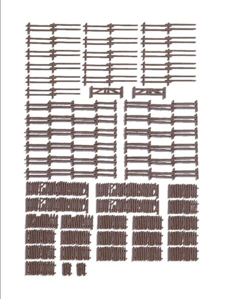 Noch Spur N 33095 Ländliche Zäune Zaun braun 170 cm | 53 Teile 1:160