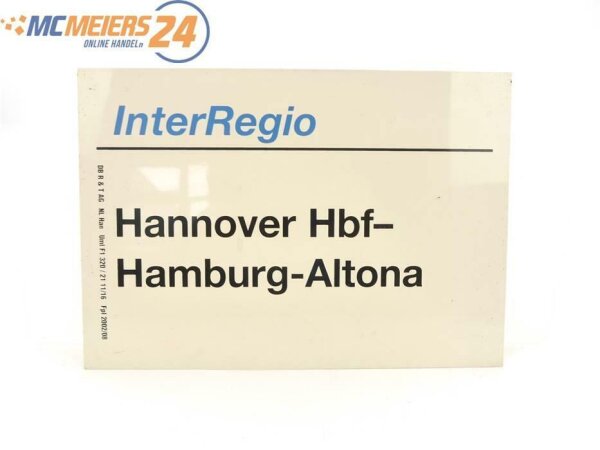 E244 Zuglaufschild Waggonschild InterRegio Hannover Hbf - Hamburg-Altona