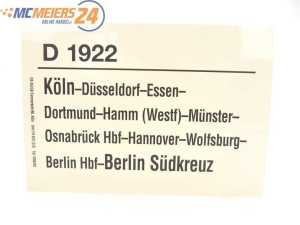 E244a Zuglaufschild Waggonschild D 1922 Düsseldorf - Hannover - Berlin-Südkreuz