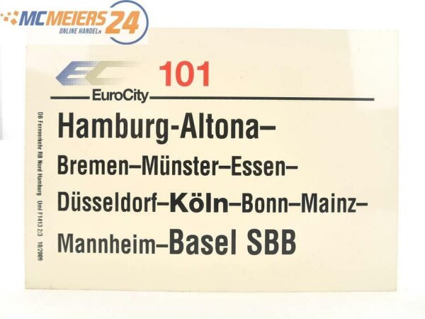 E244 Zuglaufschild Waggonschild EuroCity EC 101 Hamburg-Altona - Basel SBB