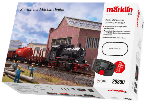 Märklin H0 29890 Digital-Startpackung Güterzug mit BR 89.0 Dampflok C-Gleis MS2