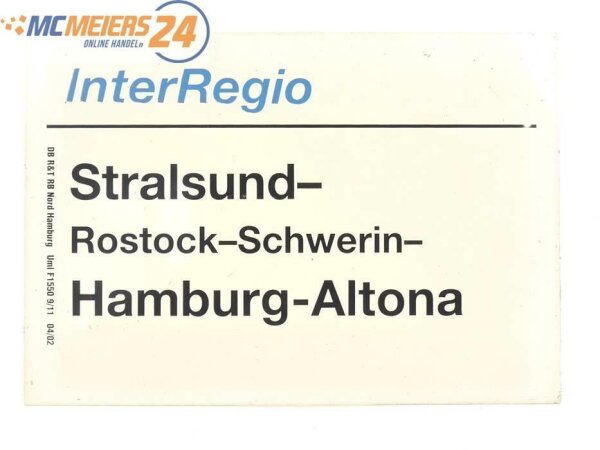 E244 Zuglaufschild Waggonschild InterRegio Saarbrücken - Mannheim - Stuttgart