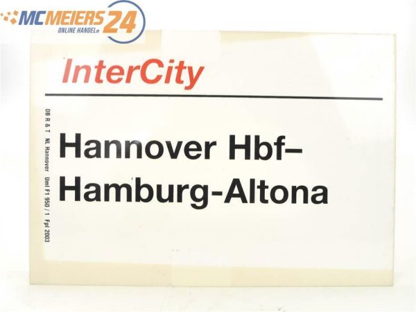 E244 Zuglaufschild Waggonschild InterCity Hannover Hbf - Hamburg-Altona