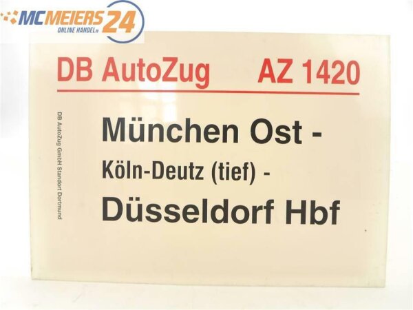 E244c Zuglaufschild Waggonschild DB AutoZug AZ 1420 München Ost - Düsseldorf Hbf