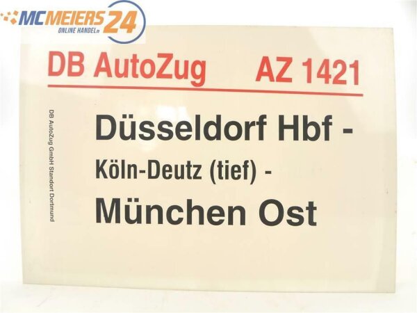 E244a Zuglaufschild Waggonschild DB AutoZug AZ 1421 Düsseldorf Hbf - München Ost