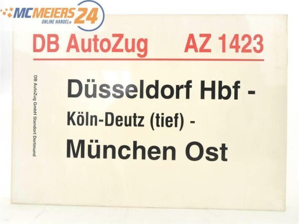 E244 Zuglaufschild Waggonschild DB AutoZug AZ 1423 Düsseldorf Hbf - München Ost