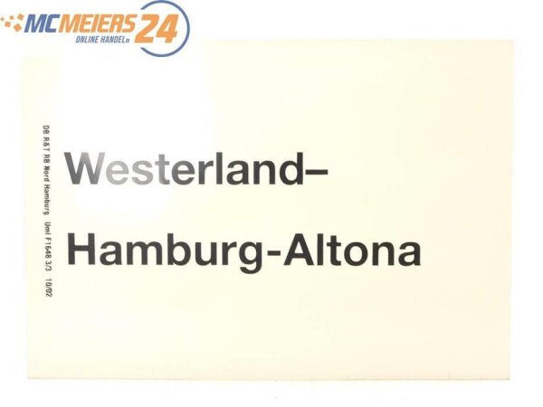 E244h Zuglaufschild Waggonschild Westerland - Hamburg - Altona