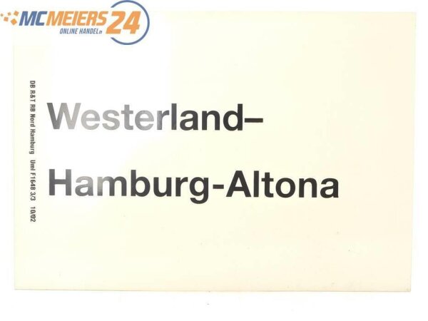 E244i Zuglaufschild Waggonschild Westerland - Hamburg - Altona