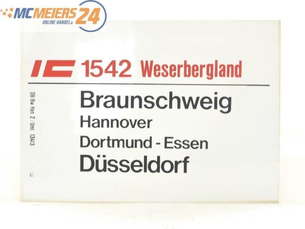 E169 Zuglaufschild Waggonschild IC 1624 Weserbergland Düsseldorf - Munster