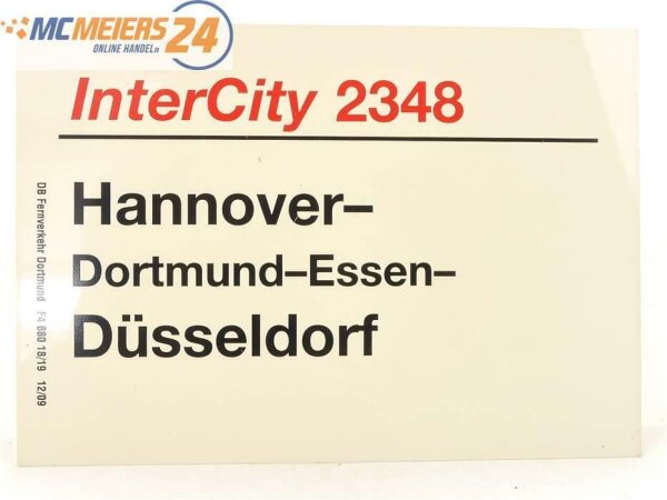 E244 Zuglaufschild Waggonschild InterCity 2348 Hannover - Dortmund - Düsseldorf