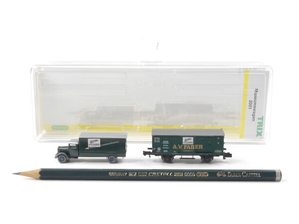 Minitrix N 15049 Museumswagen-Set 2-tlg.gedeckter Güterwagen ,Faber Castell