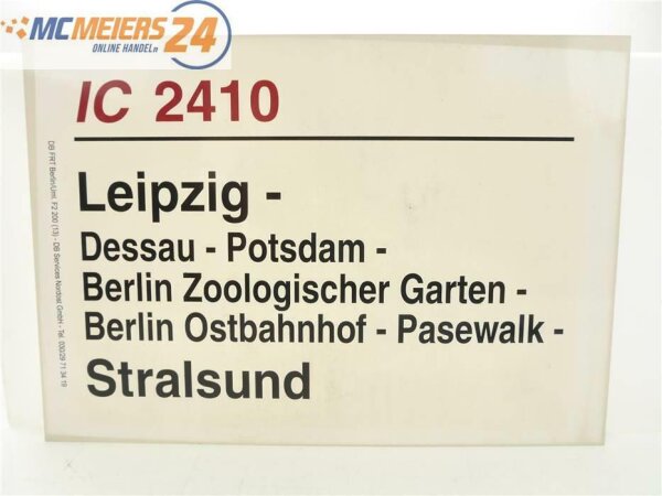 E244 Zuglaufschild Waggonschild IC 2410 Leipzig - Dessau - Berlin - Stralsund