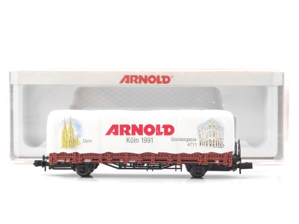Arnold N 4466 Güterwagen Rungenwagen mit Plane ,Merry Christmas 430052 DB